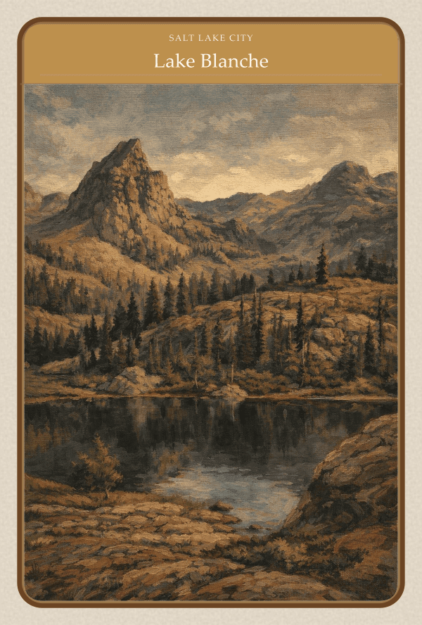 Front of a Traildek card showing Lake Blanche illustration