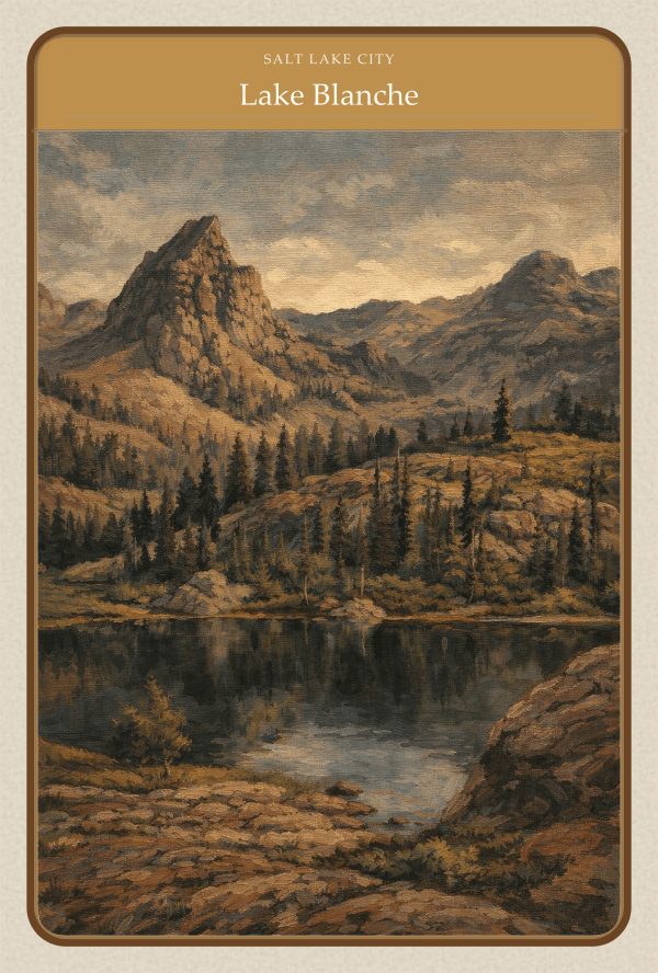 Front of a Traildek card showing Lake Blanche illustration
